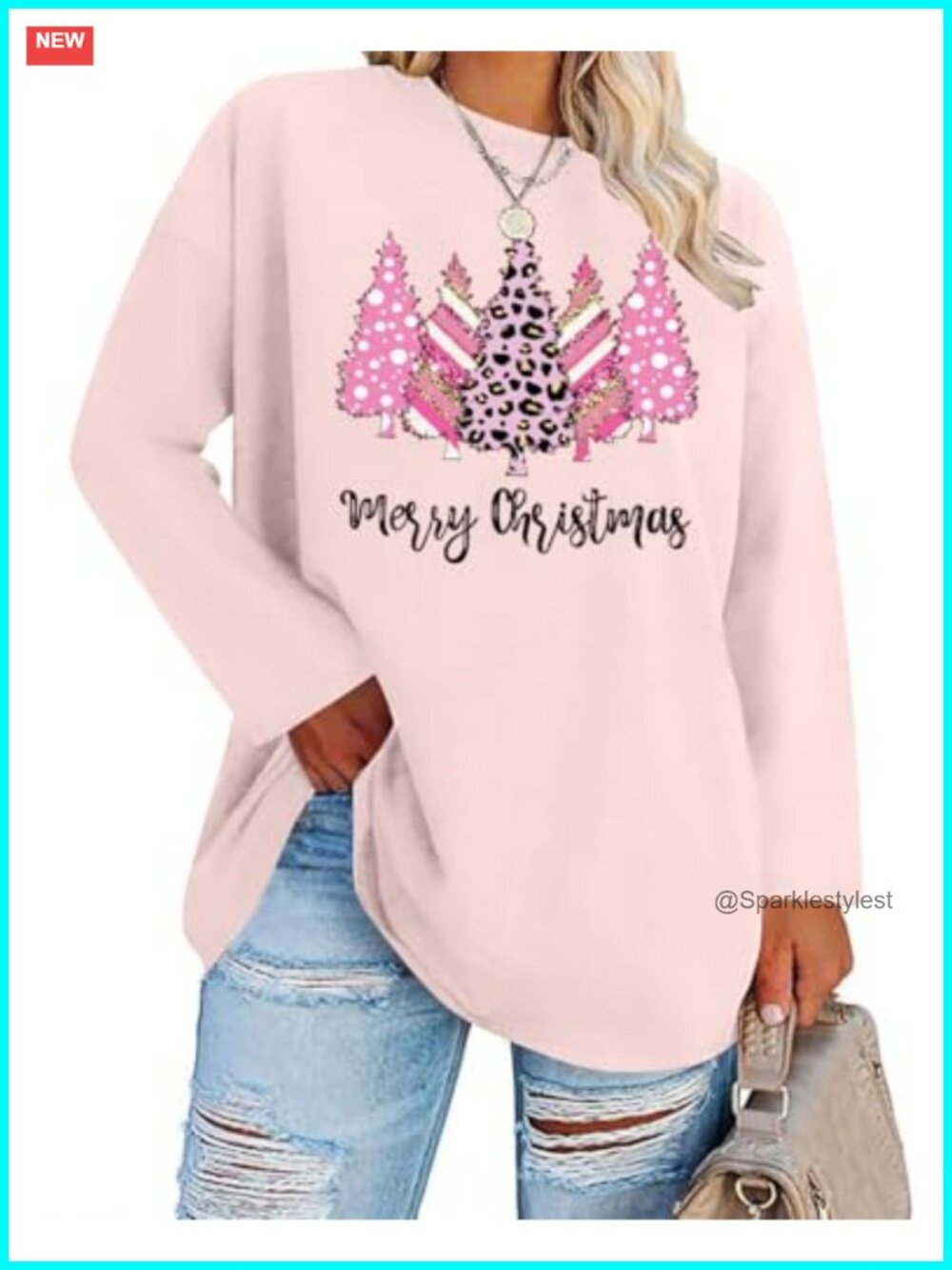 Plus Size Christmas T-Shirt Women Long Sleeve Crew Neck Holiday Tee
